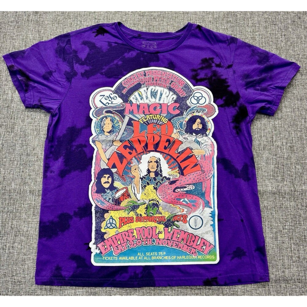 LED ZEPPELIN ELECTRIC MAGIC TOUR CONCERT TEE T SHIRT Mens L Purple Tie Dye